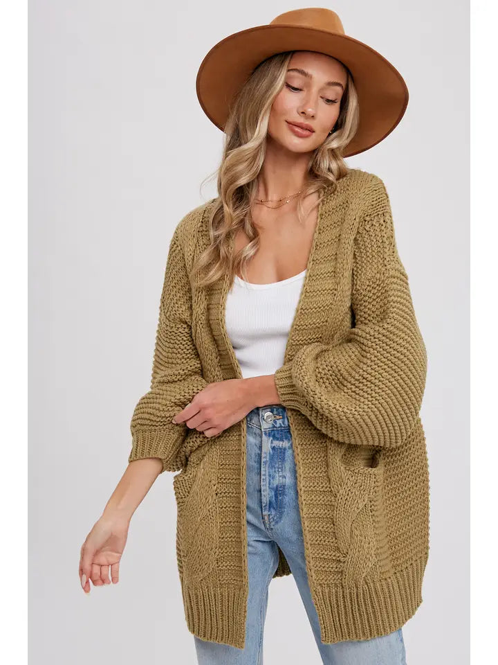 Olive Chunky Knit Cardigan Fray Clothing