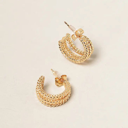14K Gold Dipped Triple Hoop Earrings Earrings Fashion City 