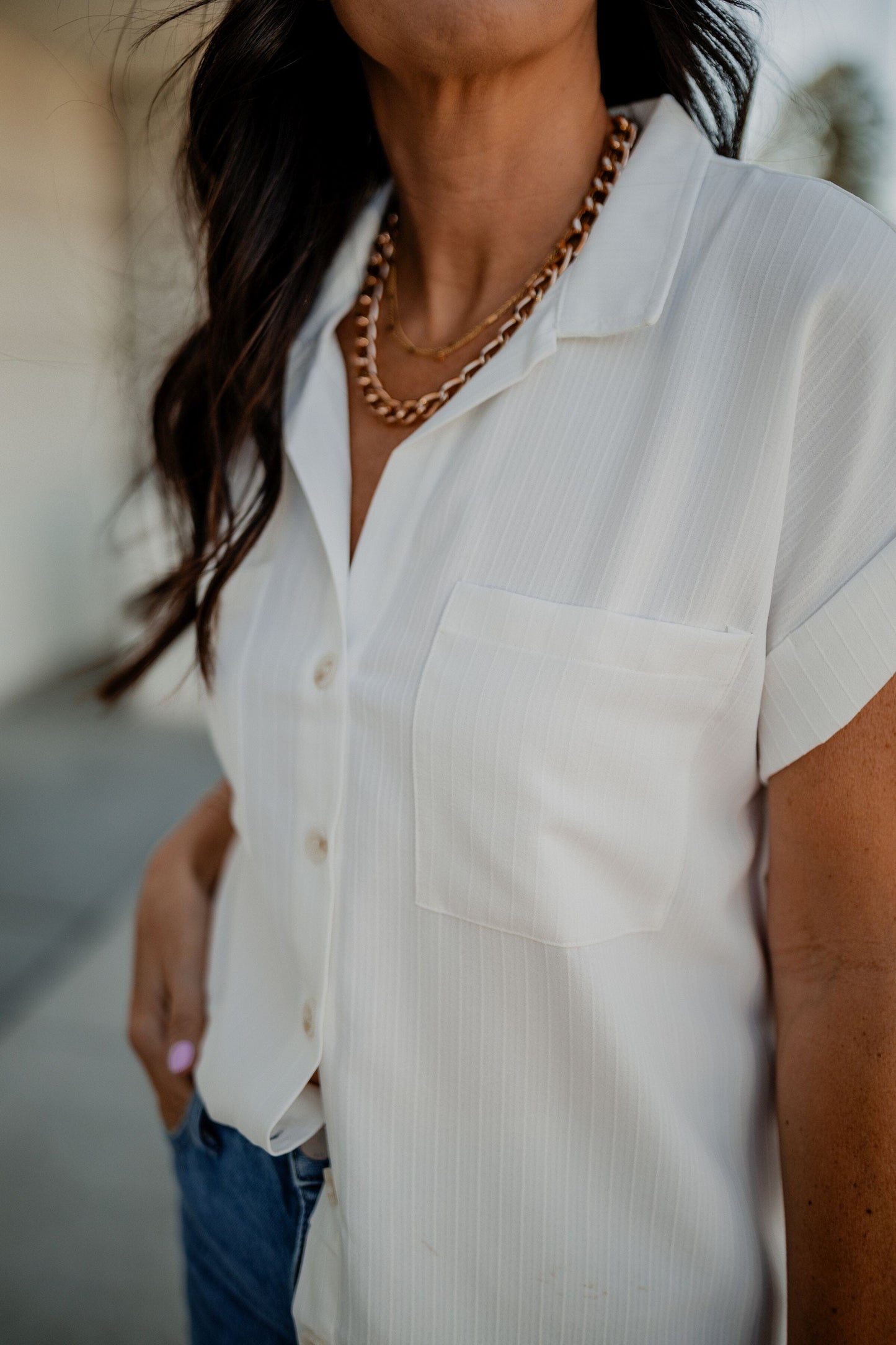 Ashley Cuffed Sleeve Button Down Top blu pepper 