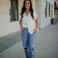 Ashley Cuffed Sleeve Button Down Top blu pepper 