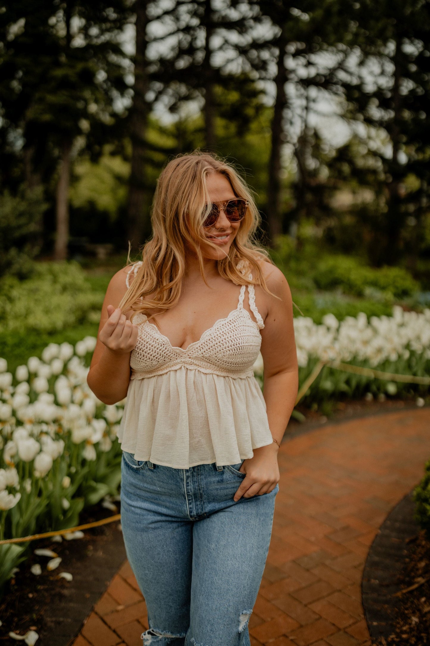 Bailey Crochet Ruffle Top Top sky to moon 