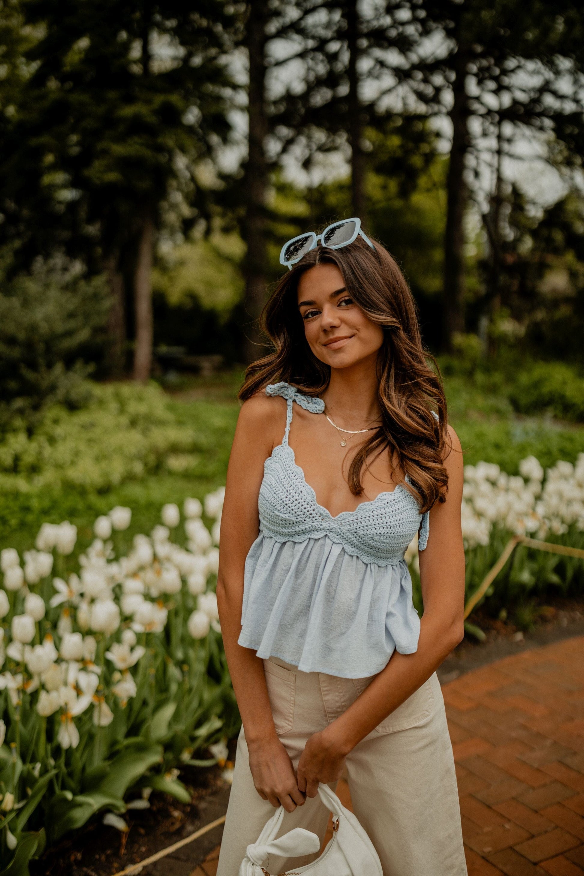 Bailey Crochet Ruffle Top Top sky to moon Small Baby Blue 