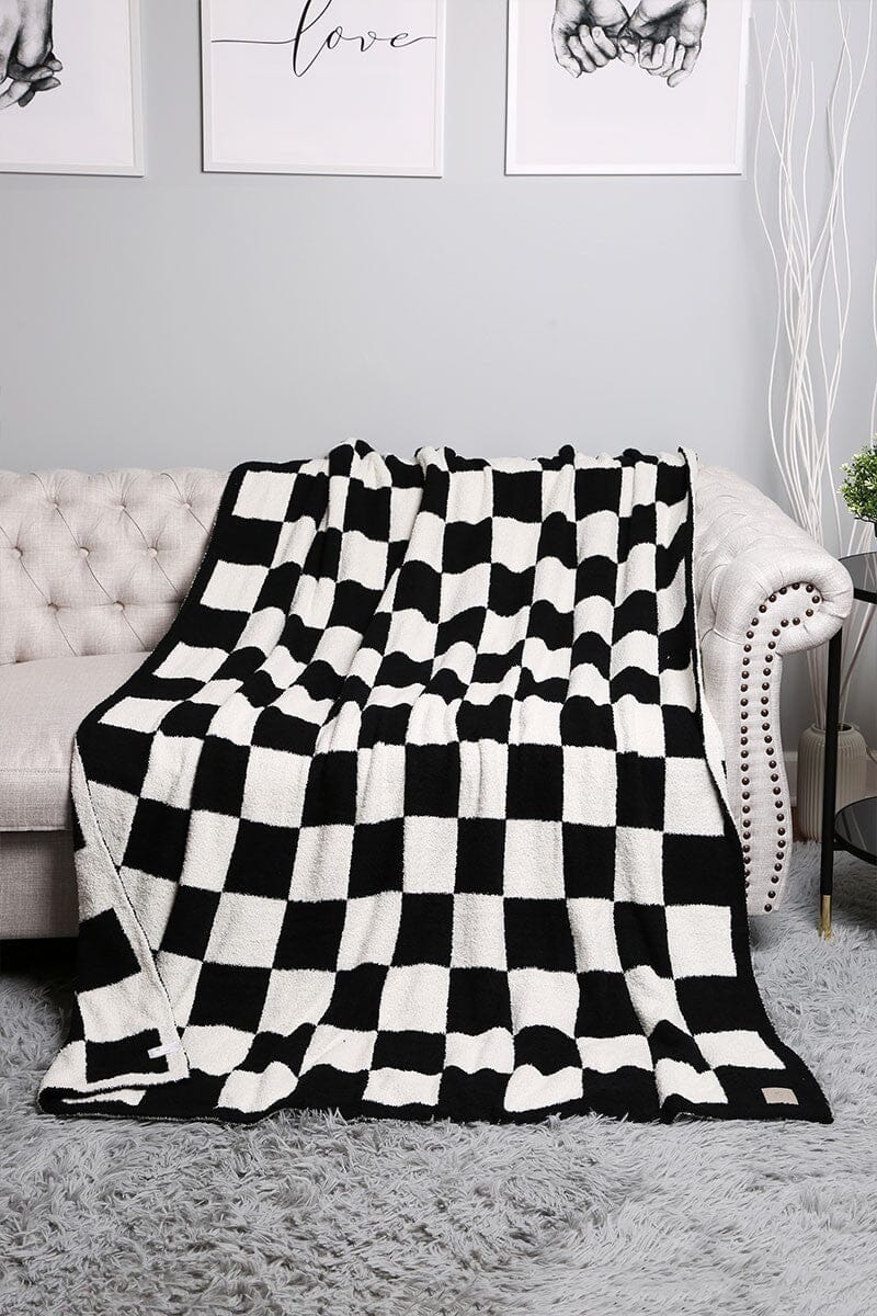 Checkered Luxury Throw Blanket Blanket Fashion City Black 