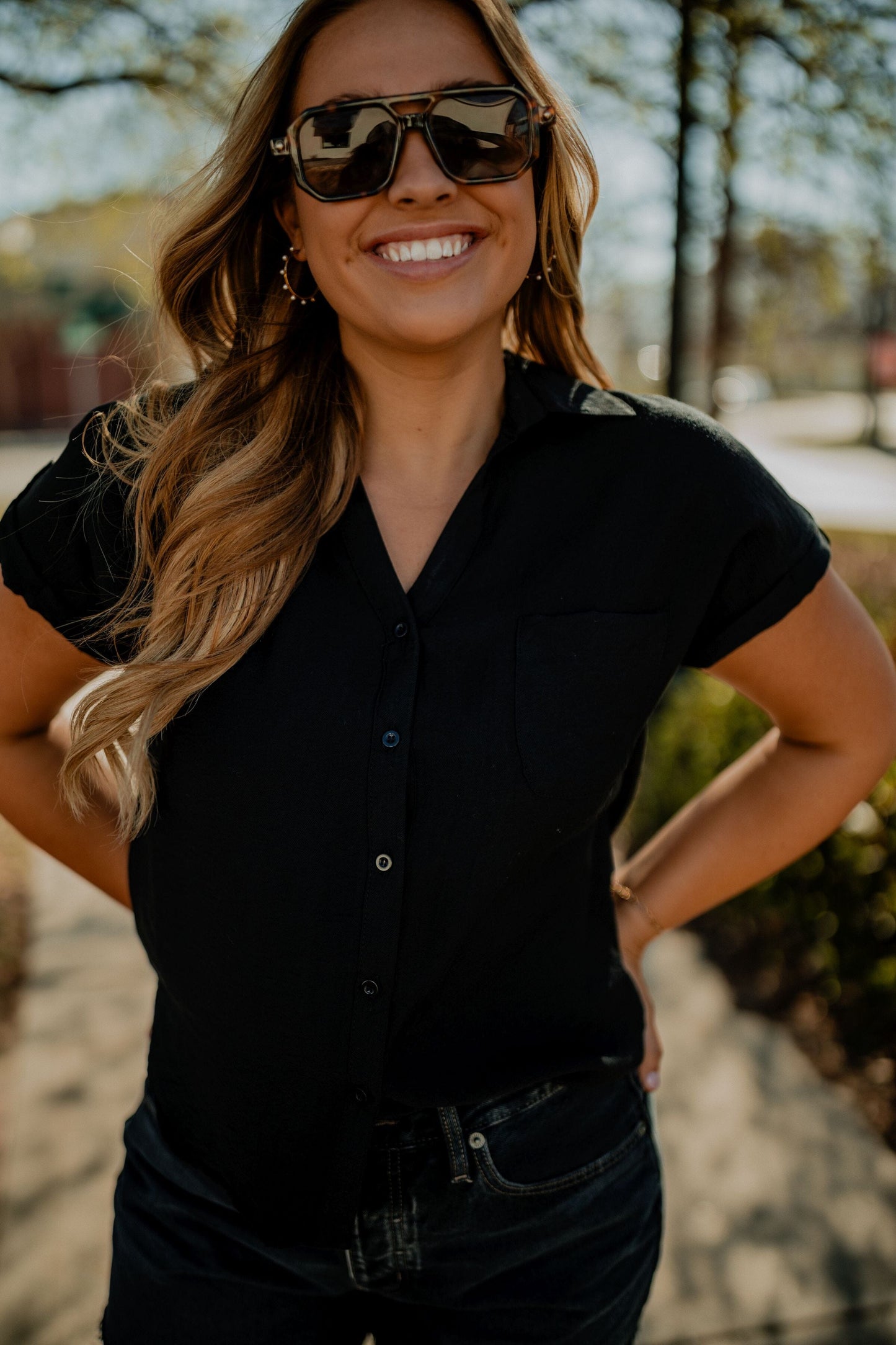 Classic Black Button Up Top blu pepper 