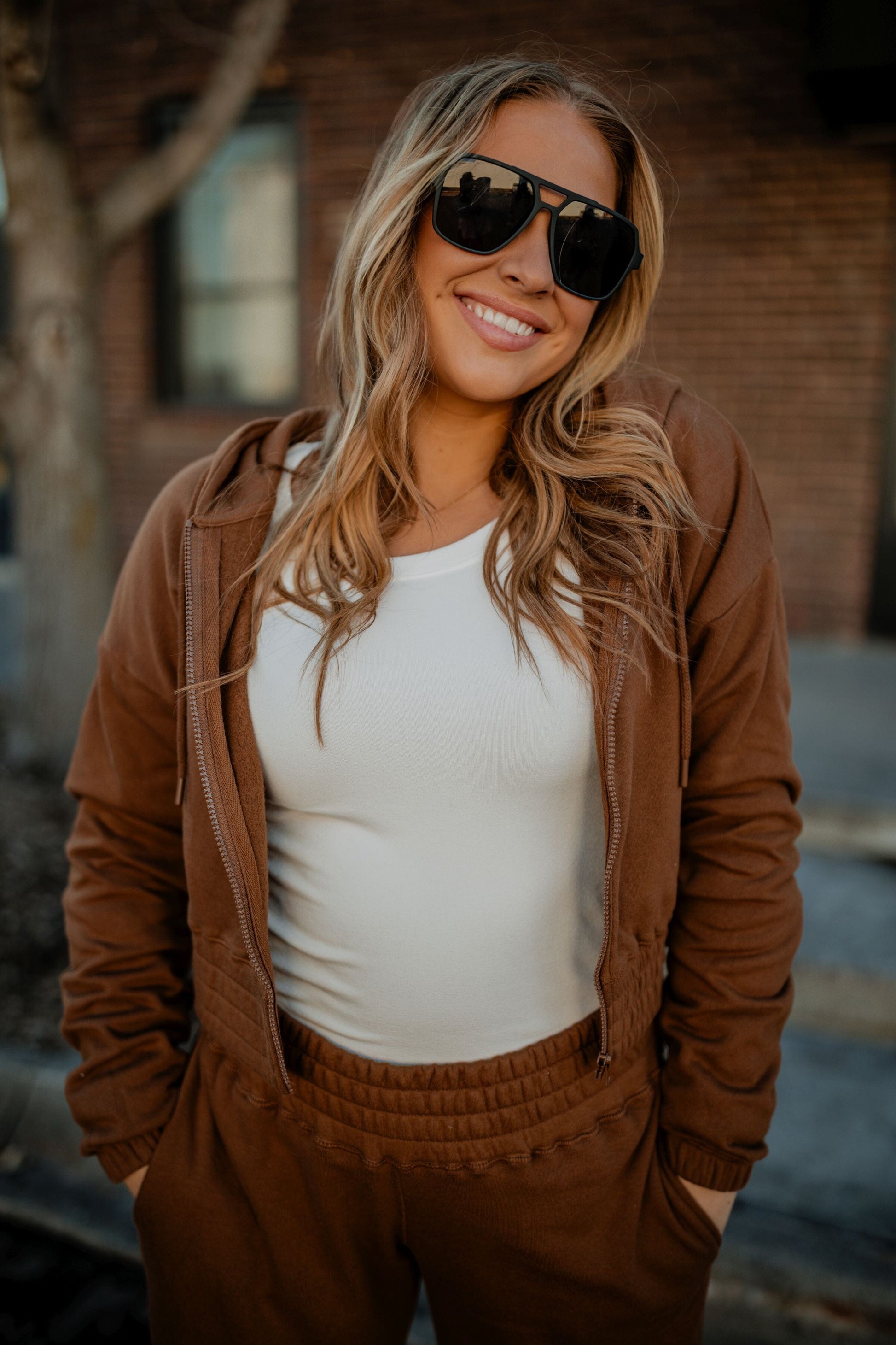 Cocoa Brown Zip Up Hoodie Sweatshirt Mono B 