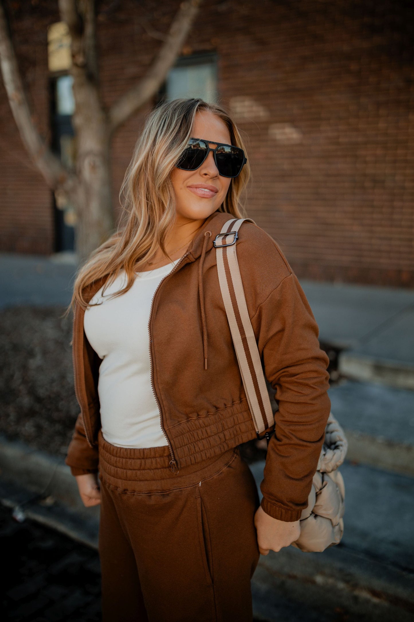 Cocoa Brown Zip Up Hoodie Sweatshirt Mono B 