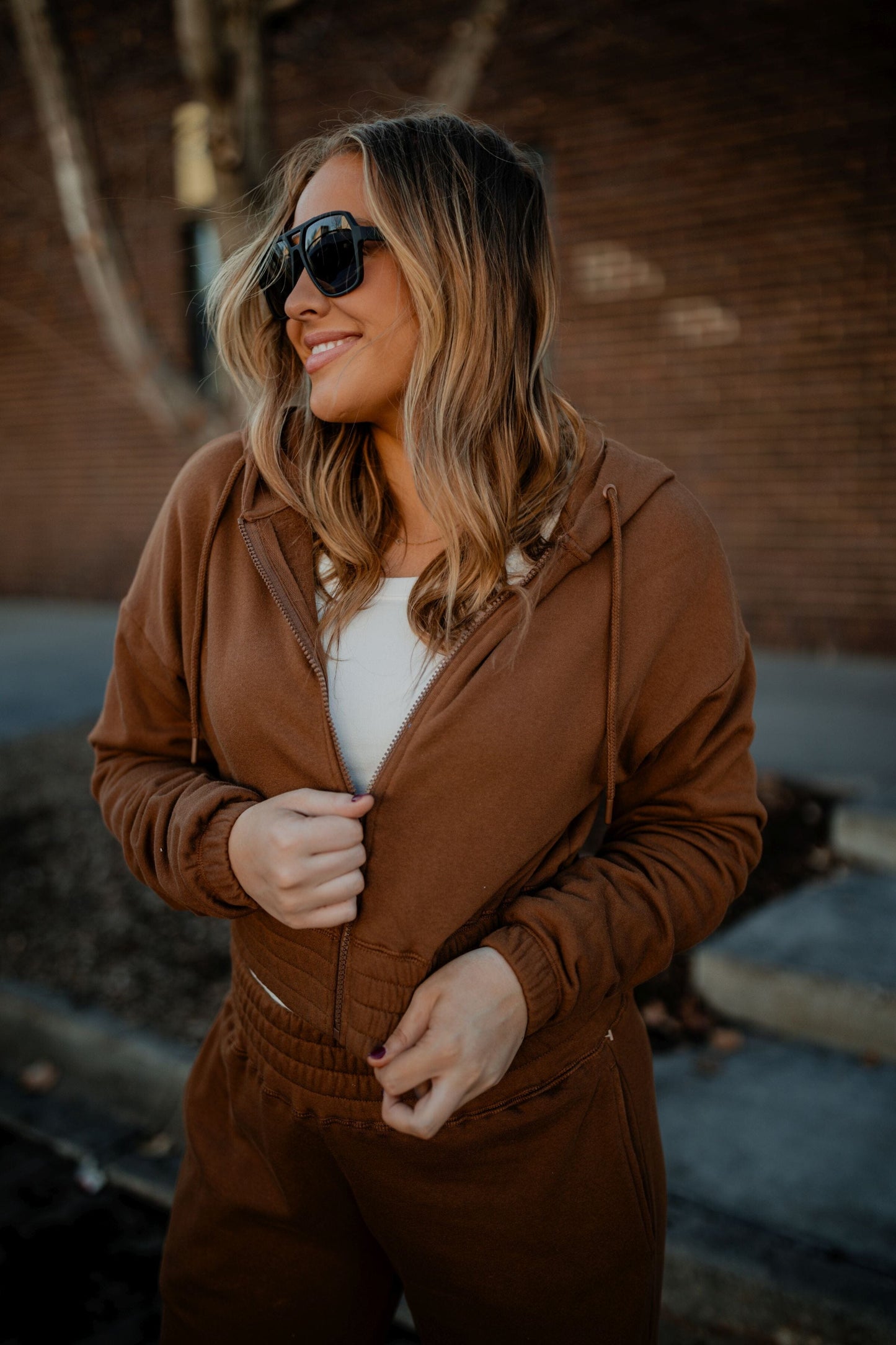 Cocoa Brown Zip Up Hoodie Sweatshirt Mono B 