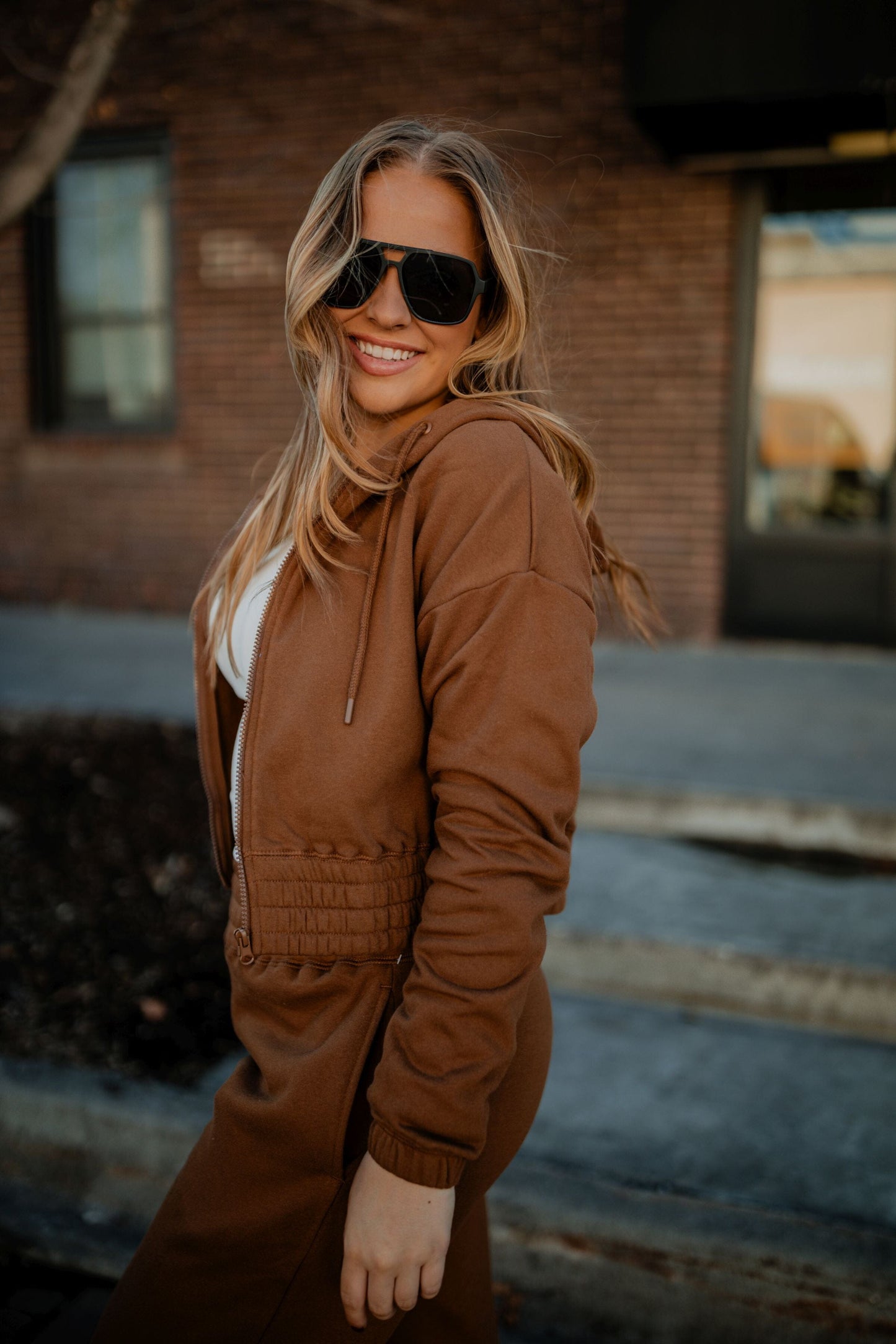 Cocoa Brown Zip Up Hoodie Sweatshirt Mono B 