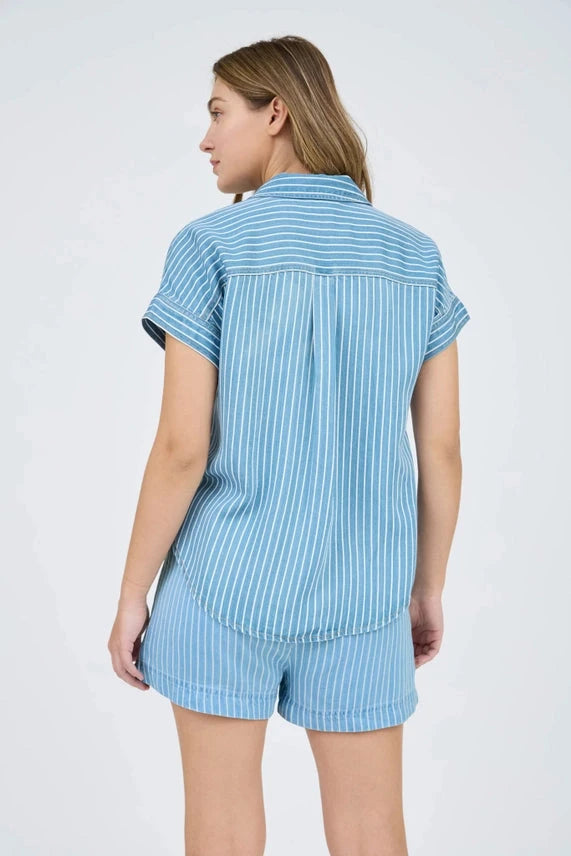 Collins Stripe Button-Up Top blu pepper 