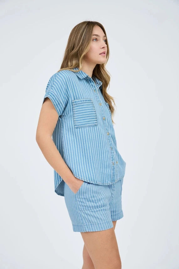 Collins Stripe Button-Up Top blu pepper 