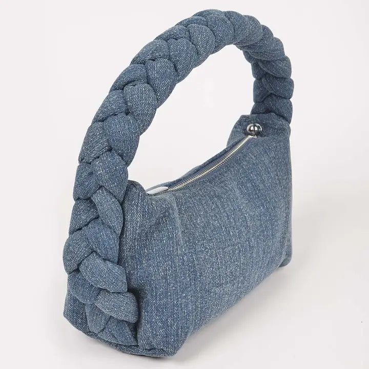 Denim Braided Handle Bag purse Fashion City 