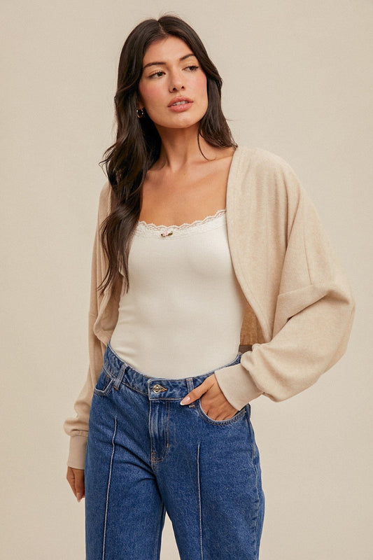 Destin Soft Bolero Cardigan Sweater hem and thread 