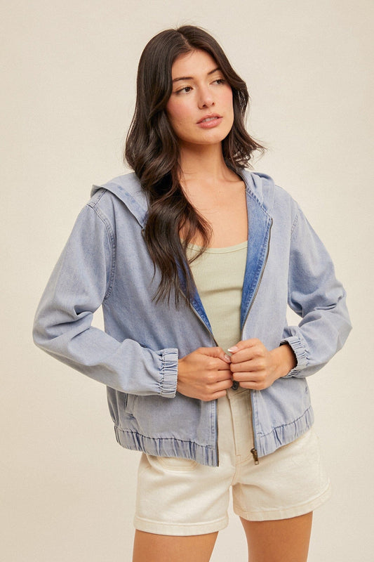 Emery Denim Bomber Jacket hem and thread 