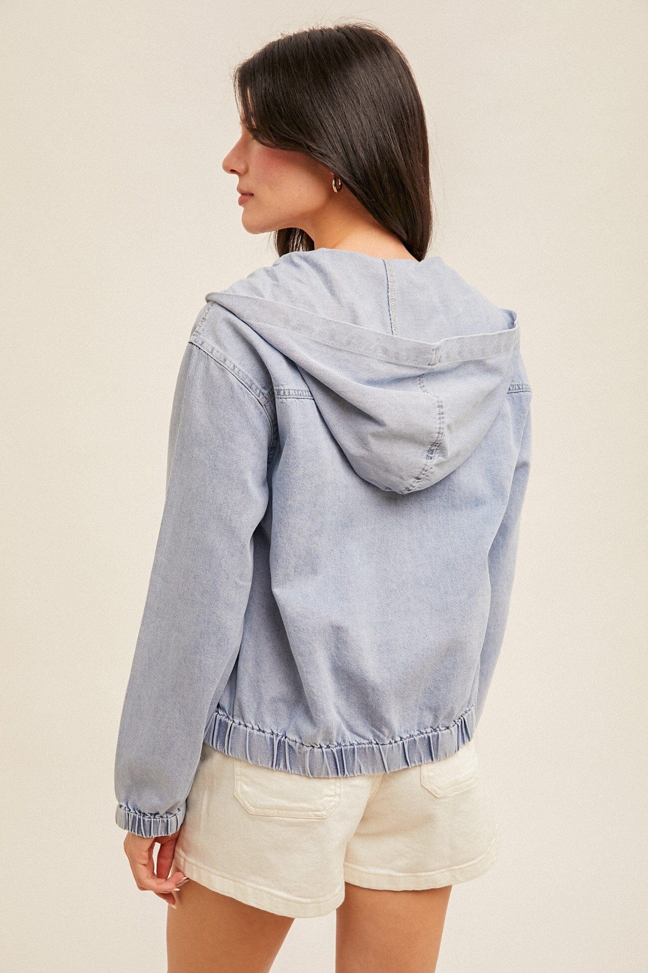 Emery Denim Bomber Jacket hem and thread 