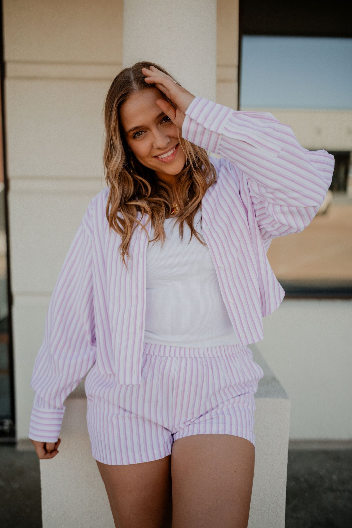 Erin Striped Button Up Top Top Tic Toc 