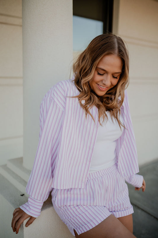Erin Striped Button Up Top Top Tic Toc 