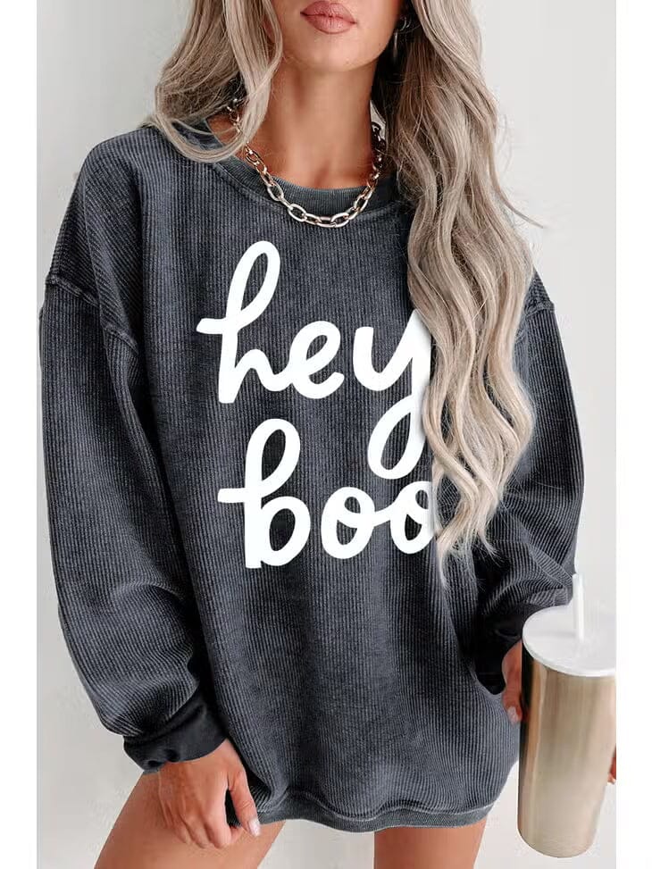 Hey Boo Corded Sweatshirt Sweatshirt PartyEight 