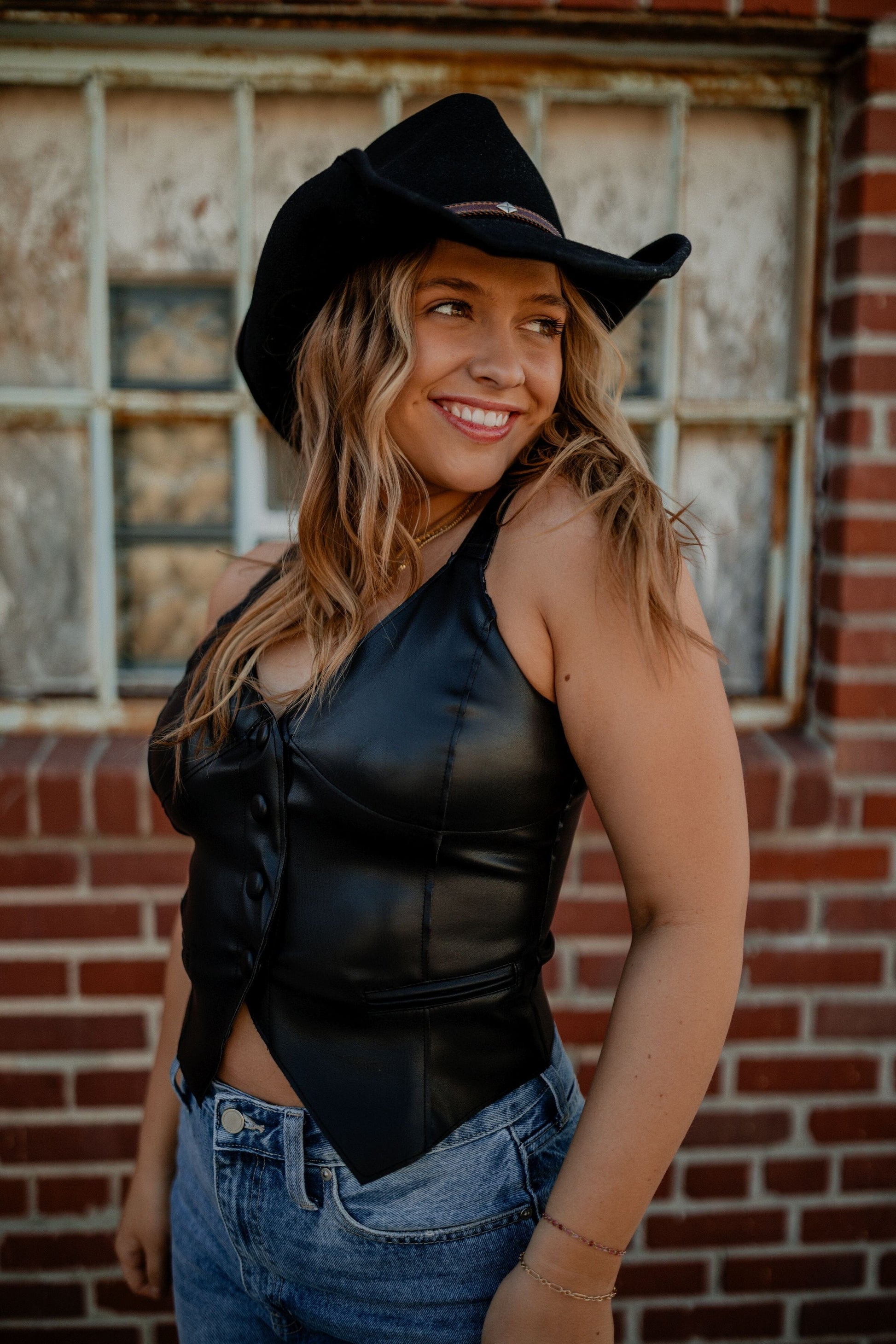 Kelsea Leather Vest Top Tic Toc 