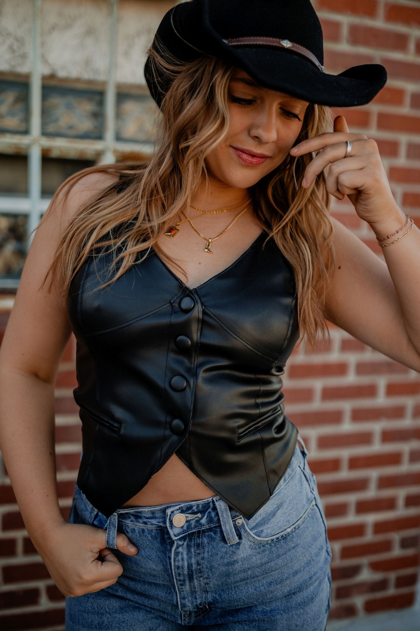 Kelsea Leather Vest Top Tic Toc 