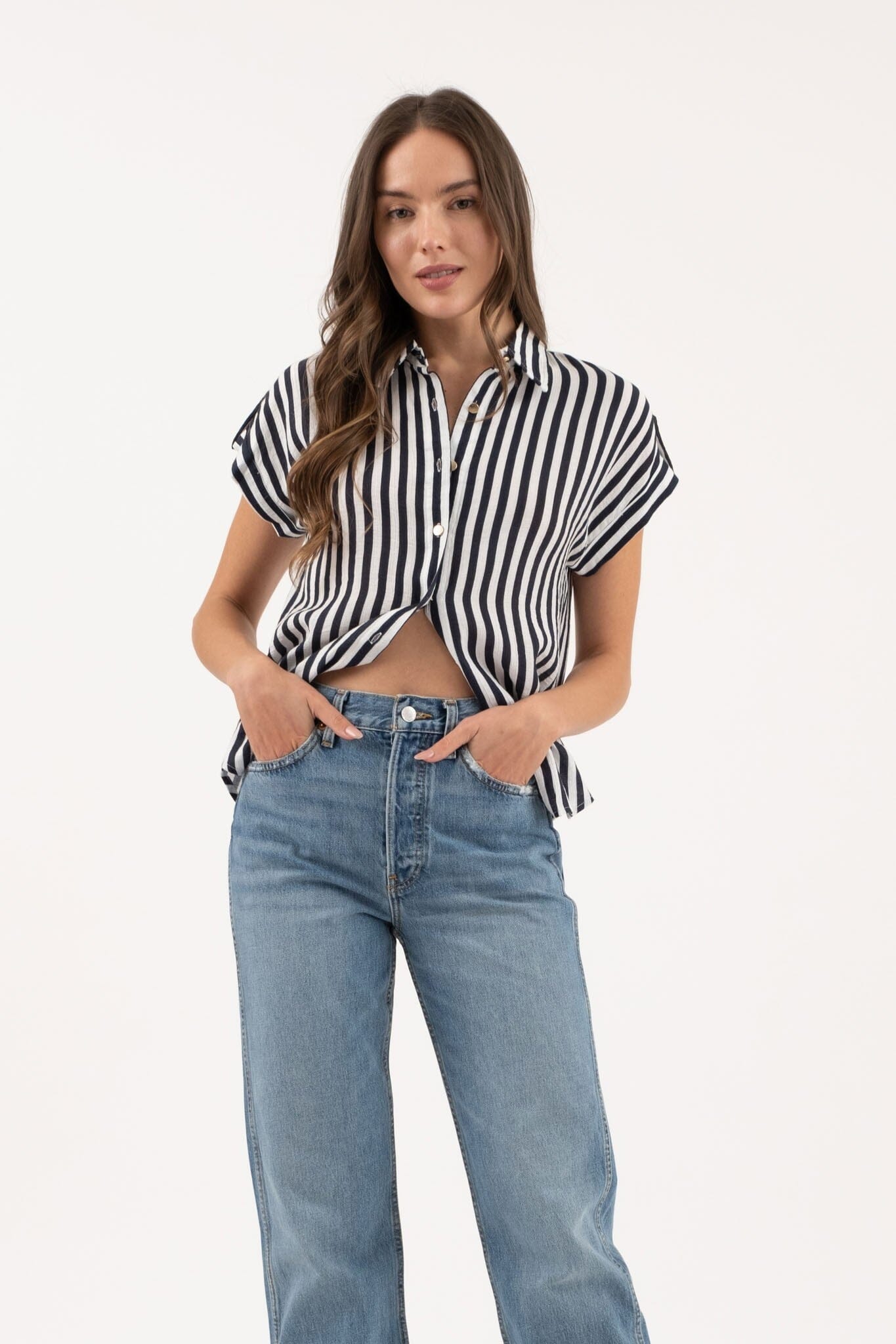 Marina Epaulette Blouse Top blu pepper 