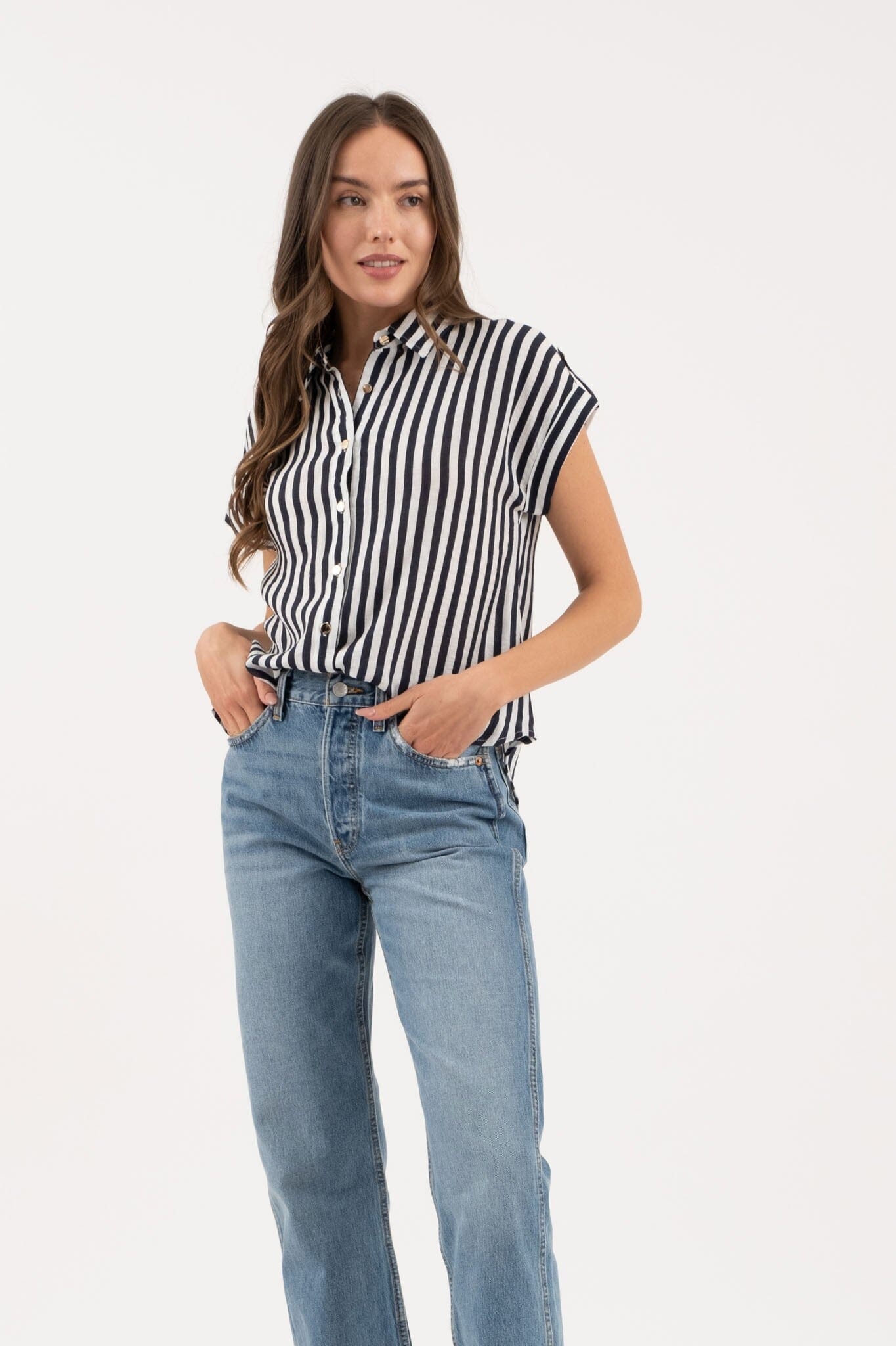 Marina Epaulette Blouse Top blu pepper 