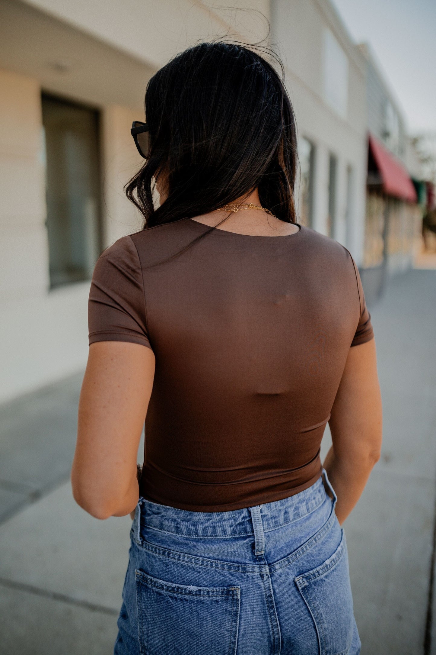 Mocha Bliss Short-Sleeve Bodysuit Top blu pepper 