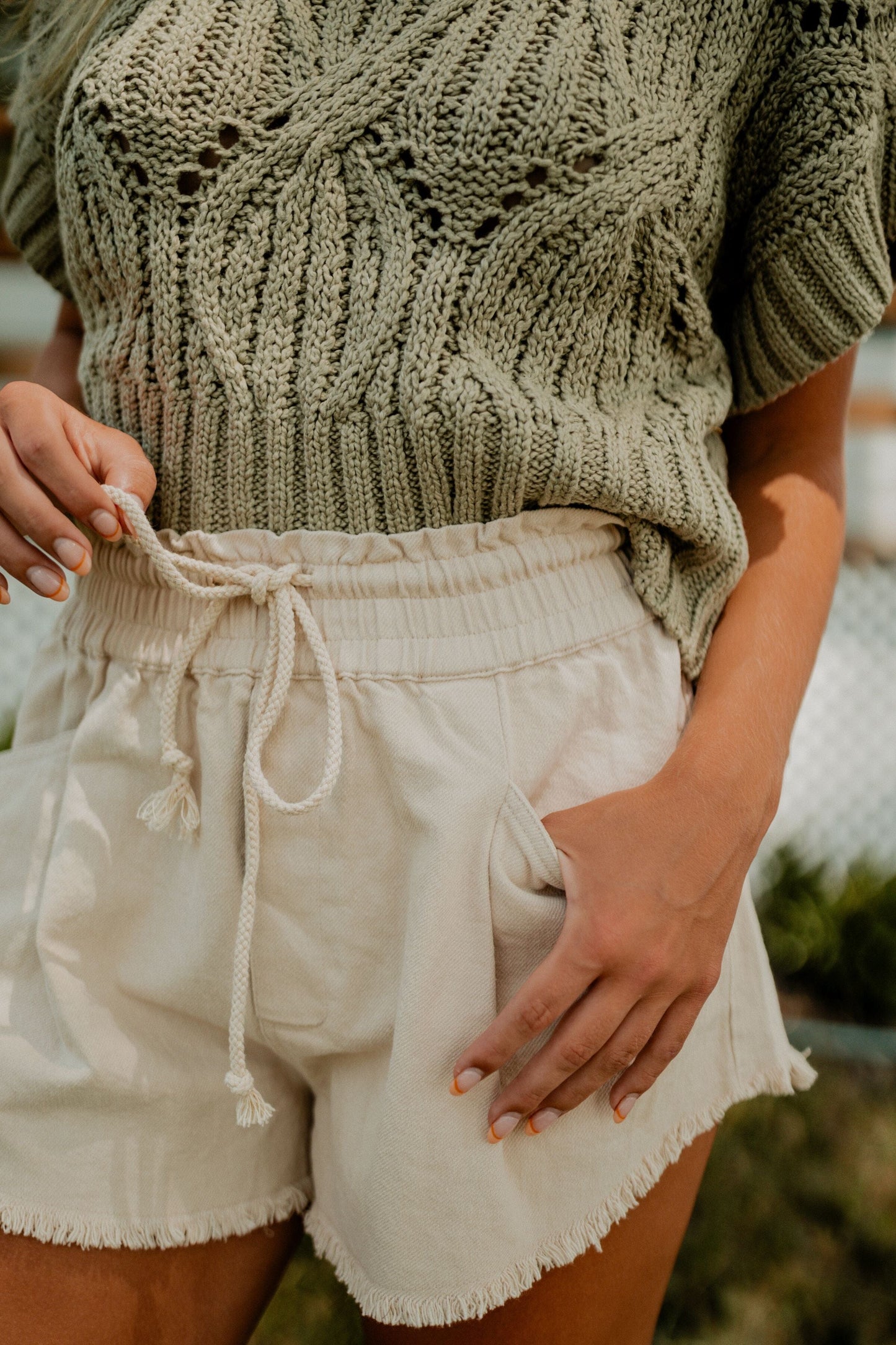 Mollie Frayed Hem Shorts shorts mustard seed 