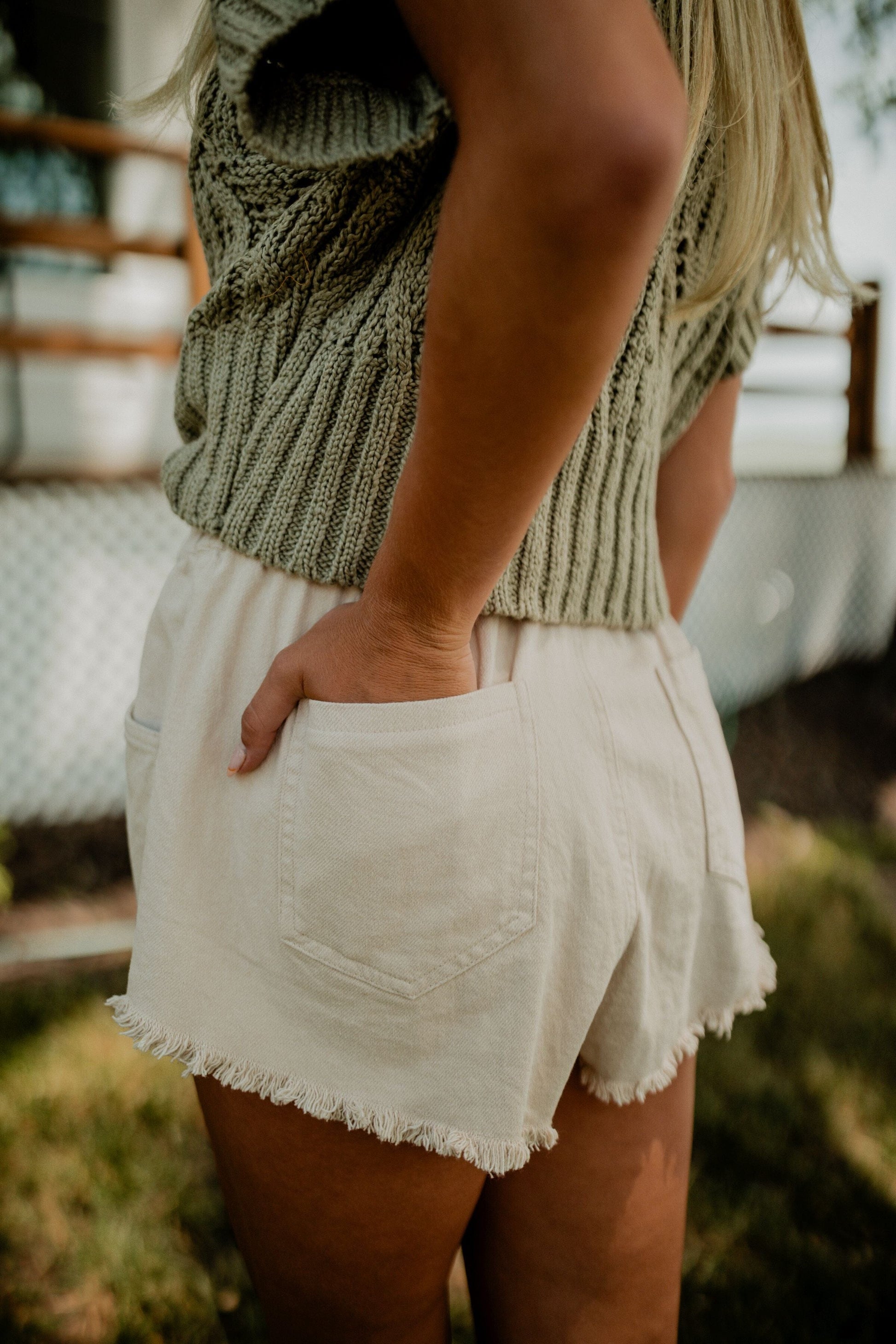 Mollie Frayed Hem Shorts shorts mustard seed 