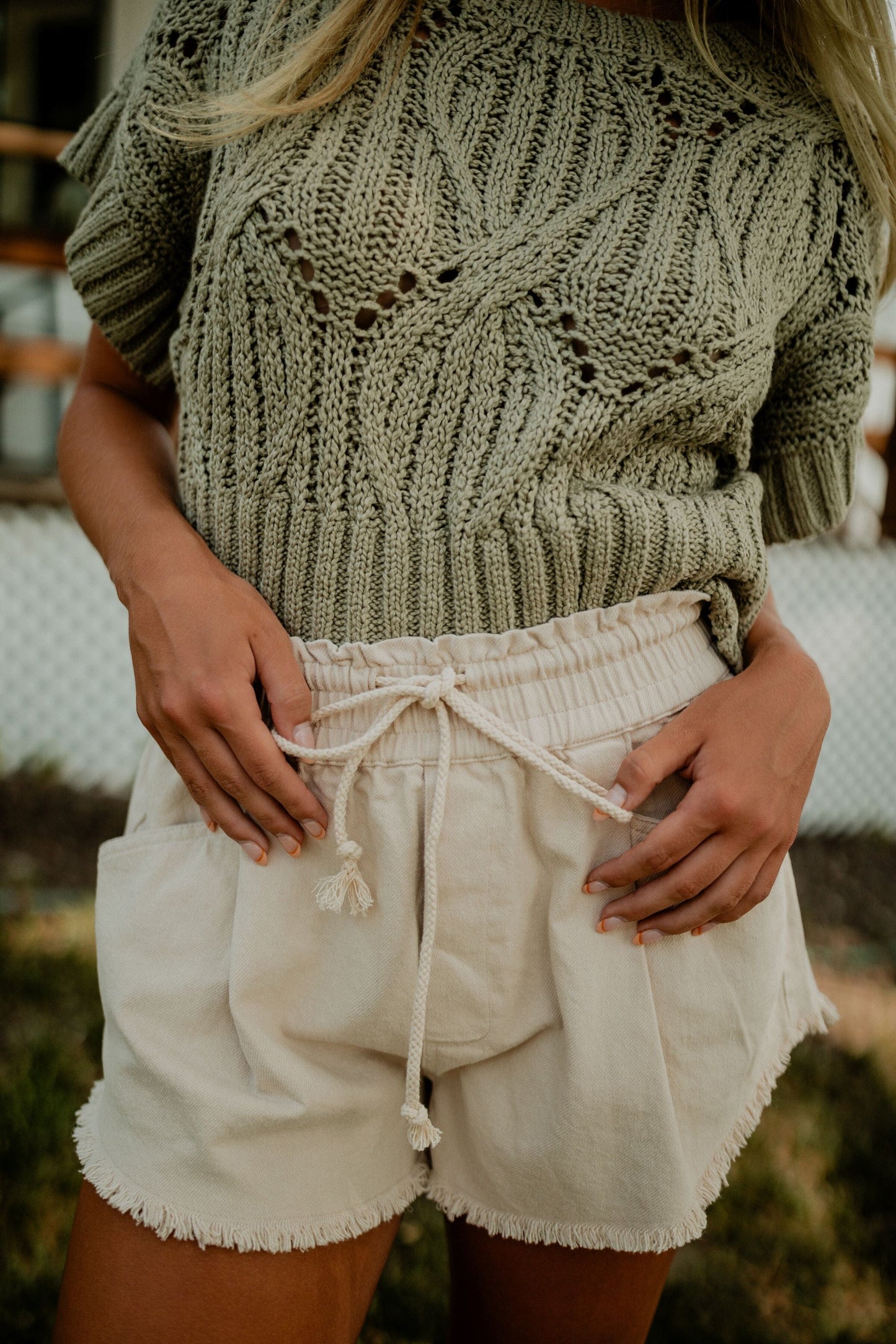 Mollie Frayed Hem Shorts shorts mustard seed 