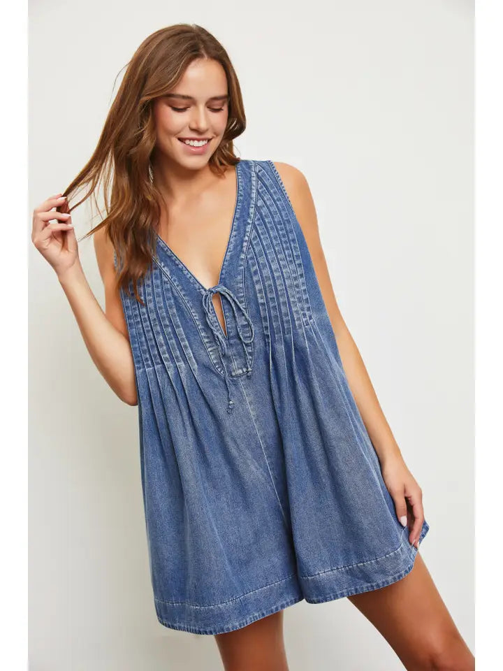 Oaklie Denim Romper romper mustard seed 