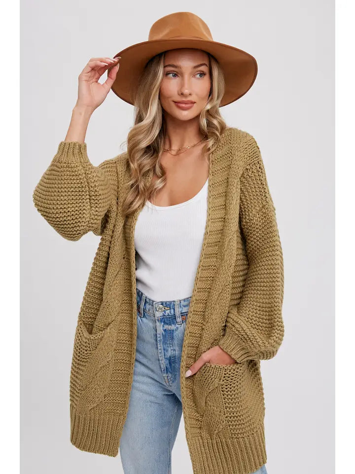 Olive Chunky Knit Cardigan Sweater bluivy 