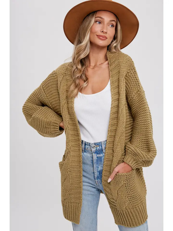 Olive Chunky Knit Cardigan Sweater bluivy 