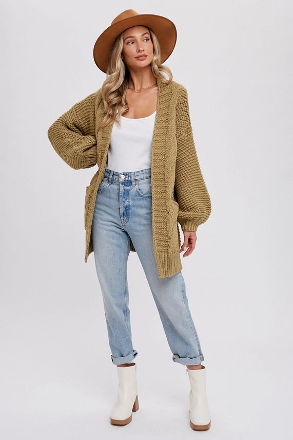 Olive Chunky Knit Cardigan Sweater bluivy 