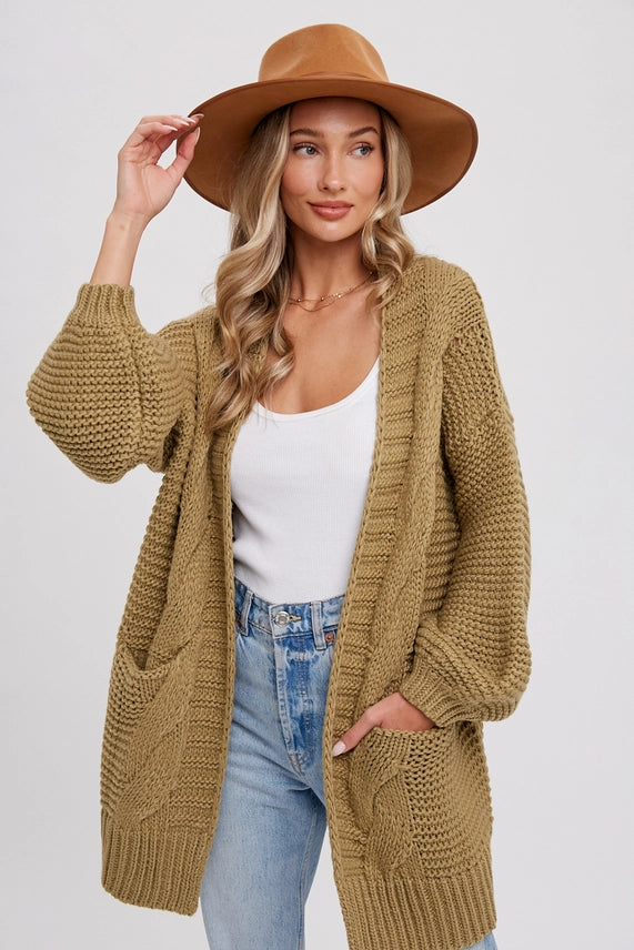 Olive Chunky Knit Cardigan Sweater bluivy 