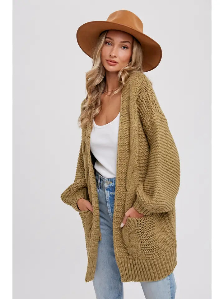 Olive Chunky Knit Cardigan Sweater bluivy 