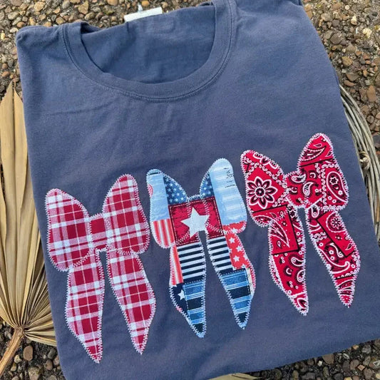 Patriotic Bow Tee T-Shirt Southern Belle 