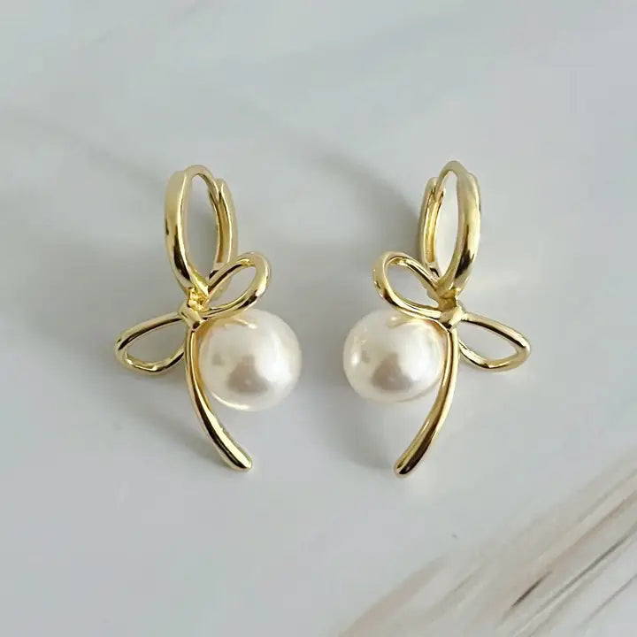 Pearl Bow Earrings Earrings Ellison and Young 