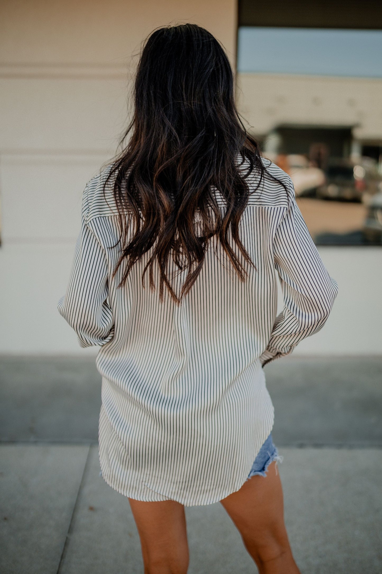 Pinstripe Button Up Top Top blu pepper 