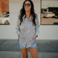 Pinstripe Button Up Top Top blu pepper 