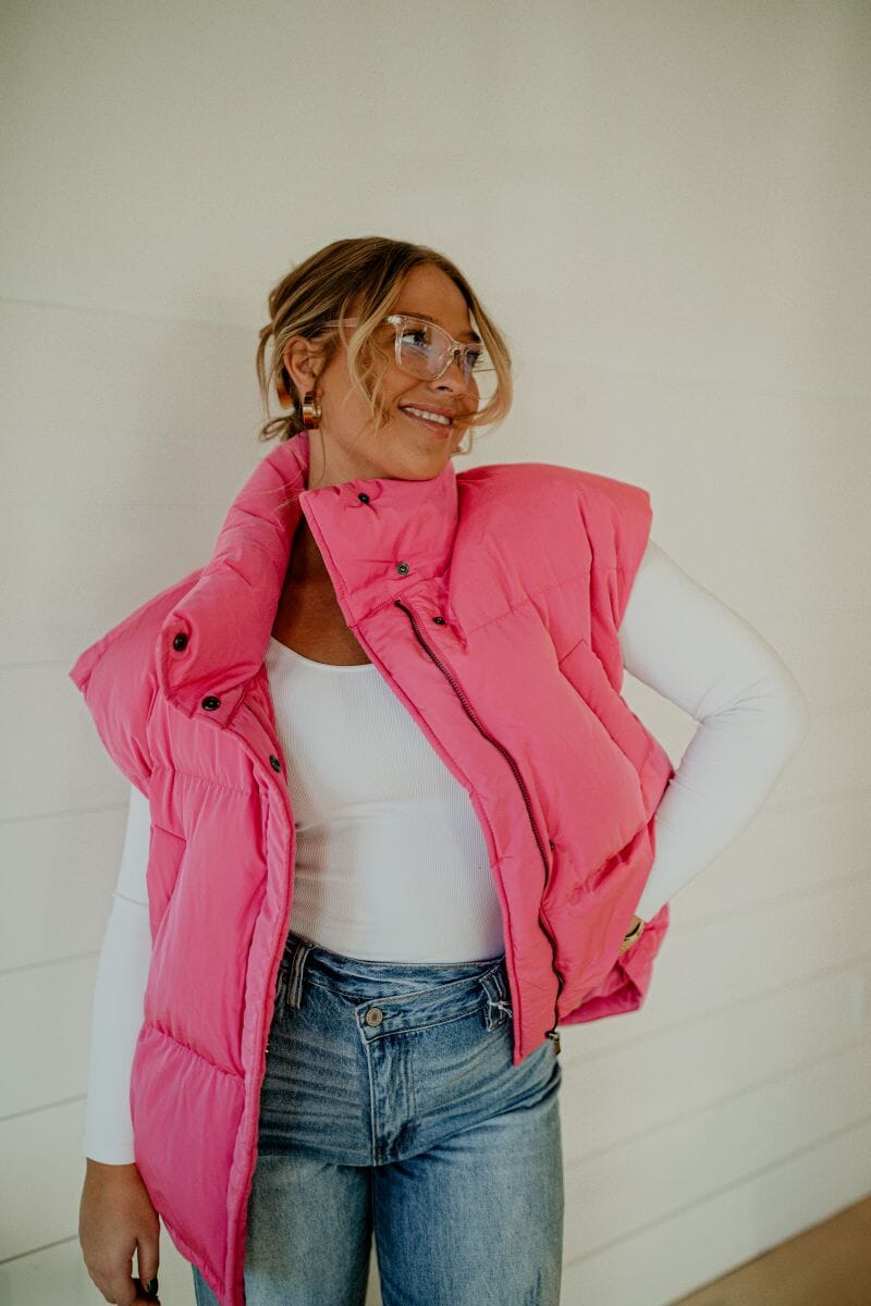 Pretty In Pink Oversized Puffer Vest vest Hyfve 