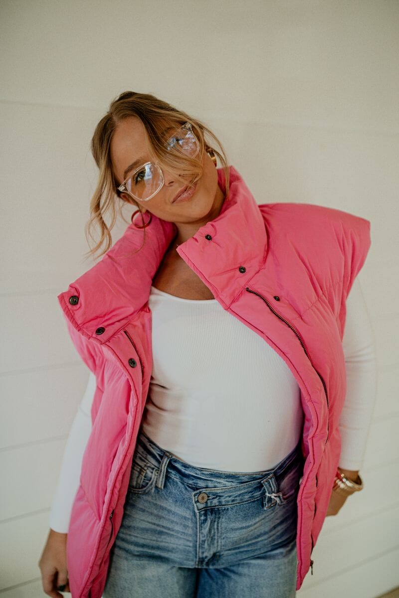 Pretty In Pink Oversized Puffer Vest vest Hyfve 