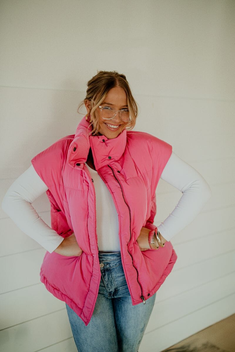 Pretty In Pink Oversized Puffer Vest vest Hyfve 