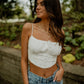 White Eyelet Button Crop Top Top sky to moon 